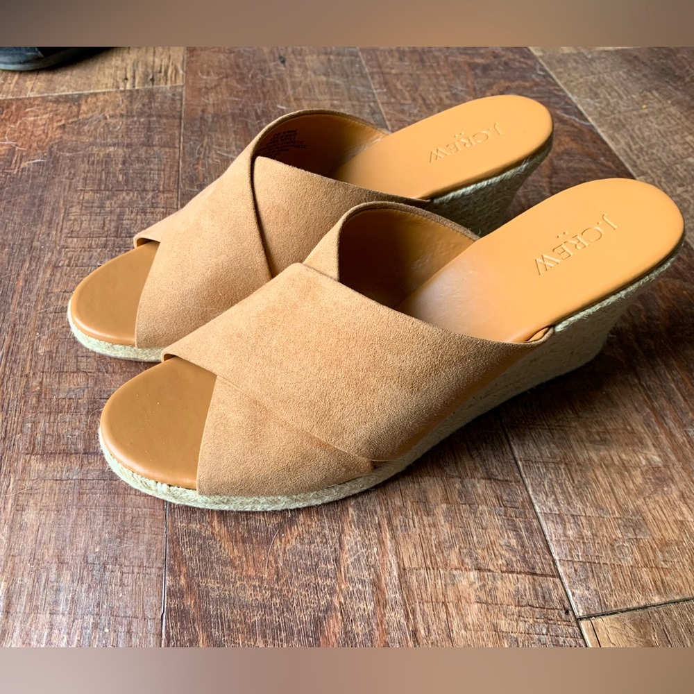 J Crew 9 1/2 Suede Crisscross Mule Espadrille Wedges Beige Style BH223 NEW $108